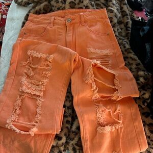 SHEIN Distressed Orange Jeans size M